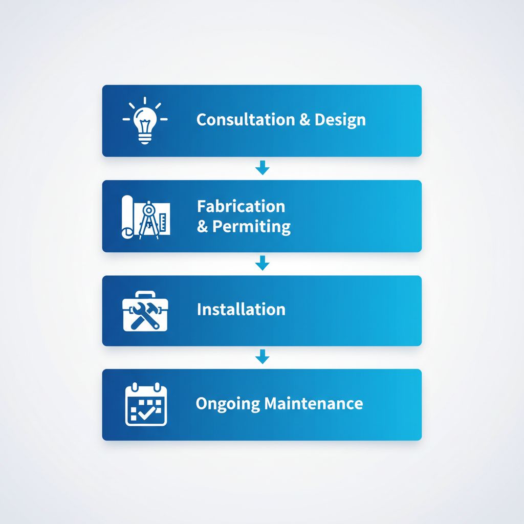 Process flow diagram illustrating the four key stages of implementing a business sign in Regina.