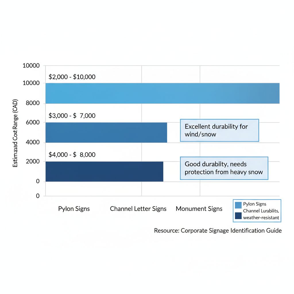 Horizontal bar chart comparing costs and durability of corporate sign types for Regina businesses