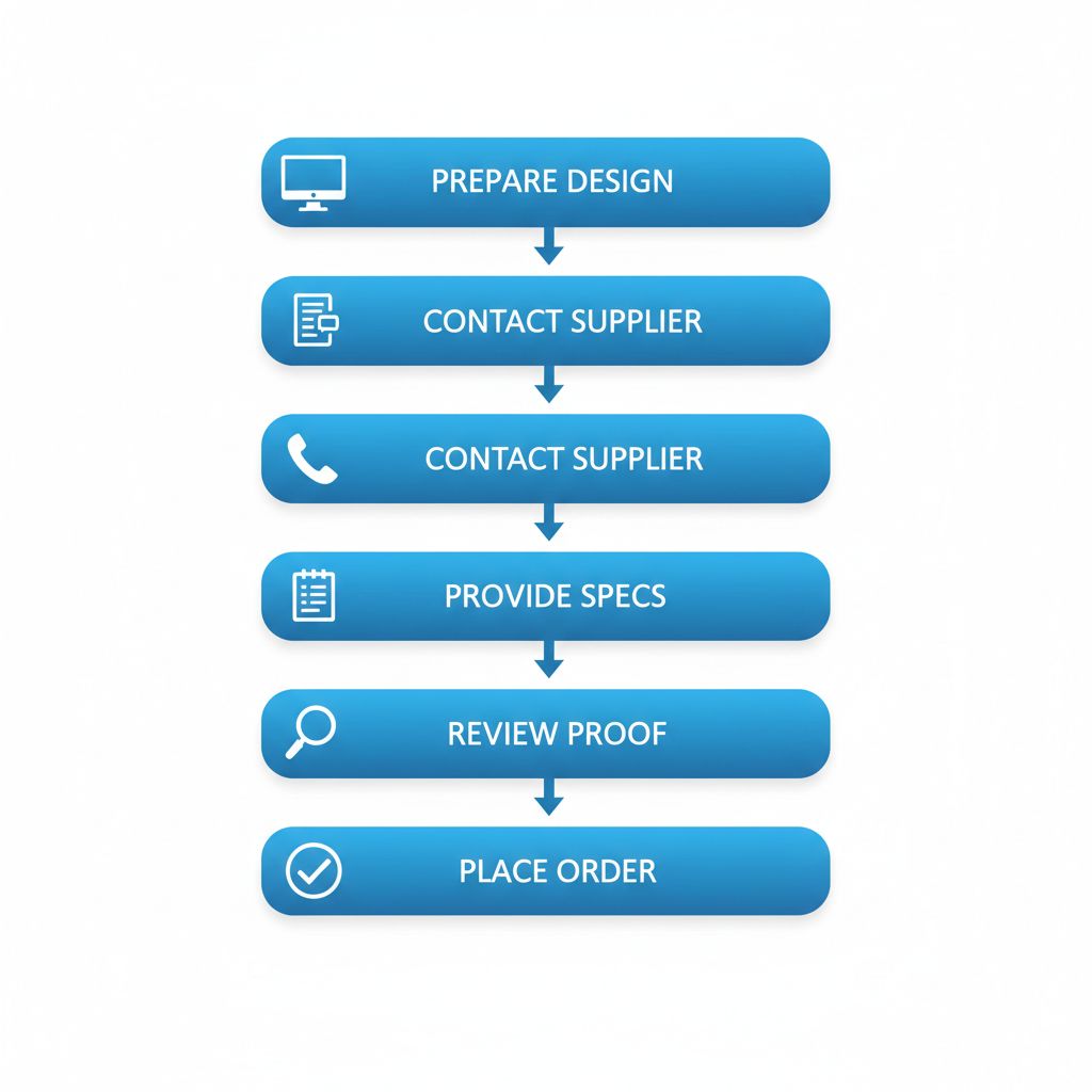 Vertical illustration of five-step process for starting banner printing in Regina, with icons and minimal labels.